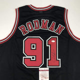 Autographed/Signed DENNIS RODMAN Chicago Black Jersey JSA COA Auto