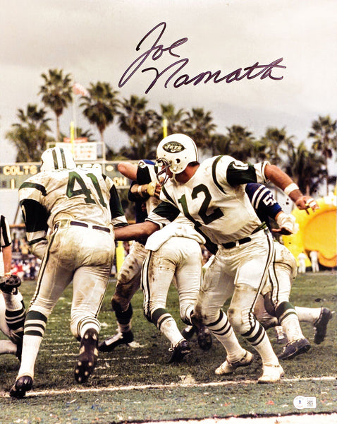 JOE NAMATH AUTOGRAPHED 16X20 PHOTO JETS SIGNED IN BLACK BECKETT WITNESS 212603