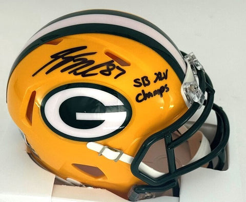 Packers JORDY NELSON Signed Riddell Spd Mini Helmet AUTO w/ "SB XLV Champs" BAS