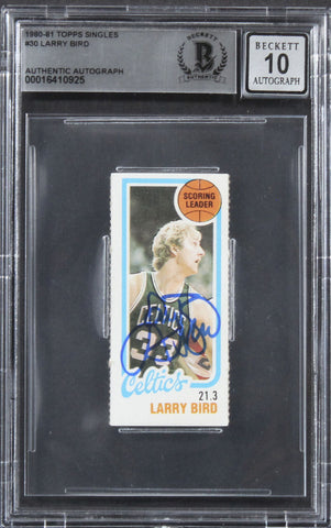 Celtics Larry Bird Signed 1980 Topps Singles #30 Card Auto 10! BAS Slabbed 1