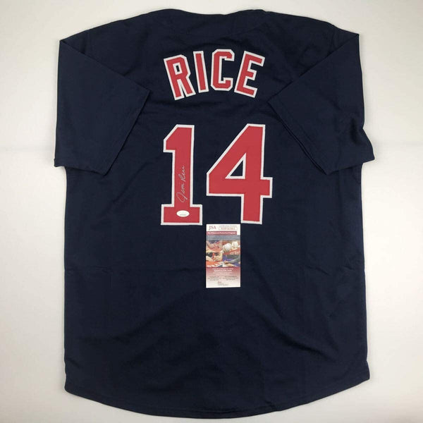 Autographed/Signed JIM RICE Boston Blue Baseball Jersey JSA COA Auto