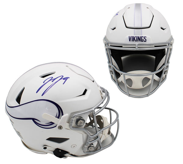 JJ McCarthy Signed Minnesota Vikings Speed Flex Alternate White NFL Helmet
