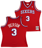 76ers Allen Iverson Signed Red 2002-03 M&N HWC Swingman Jersey BAS Witnessed
