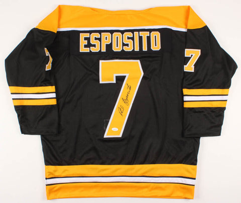 Phil Esposito Signed Bruins Jersey (JSA COA) 1st NHL Player 100 pts in a season