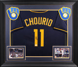 Jackson Chourio Authentic Signed Navy Pro Style Framed Jersey Autographed JSA