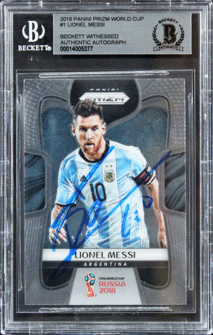 Lionel Messi Authentic Signed 2018 Panini Prizm World Cup #1 Card BAS Slabbed