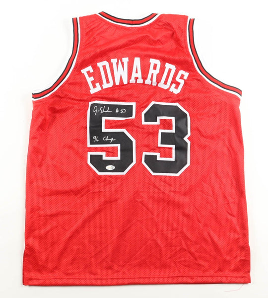James Edwards Signed Chicago Bulls Jersey Inscribed "96 Champs" (JSA) Center