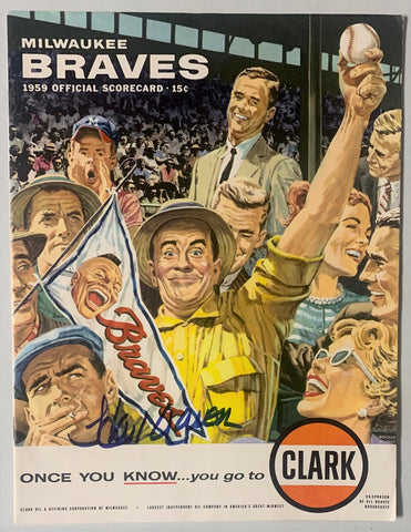 Braves Henry HANK AARON Signed 1959 Official Score Card Program Magazine JSA