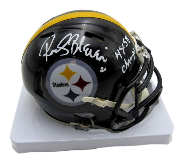 Rocky Bleier Signed/Inscr Black Mini Helmet Steelers Beckett Witness 200072