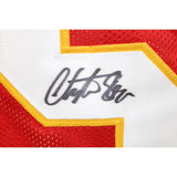 Christian Okoye Autographed/Signed Pro Style Red Jersey Beckett 43432