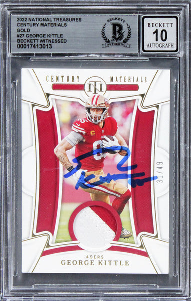 George Kittle Signed 2022 Natl Treasures CM #27 #31/49 Card Auto 10! BAS Slabbed