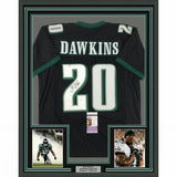 FRAMED Autographed/Signed BRIAN DAWKINS 33x42 Philadelphia Black Jersey JSA COA