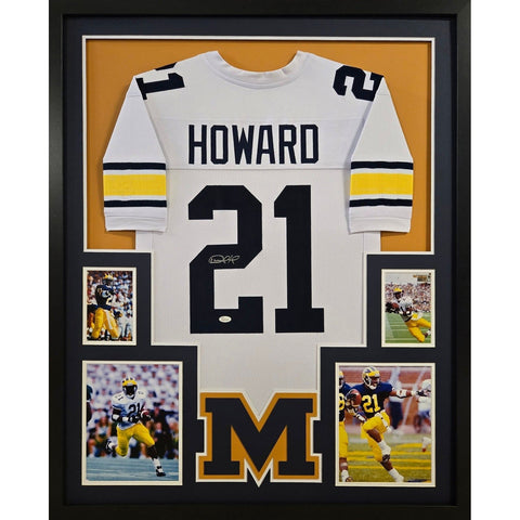 Desmond Howard Autographed Signed Framed White Michigan Jersey JSA