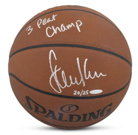 Steve Kerr Autographed Bulls "3 Peat Champ" Spalding Basketball UDA LE 25