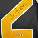 Autographed/Signed Adam Oates "HOF 12" Boston Black Hockey Jersey Beckett COA