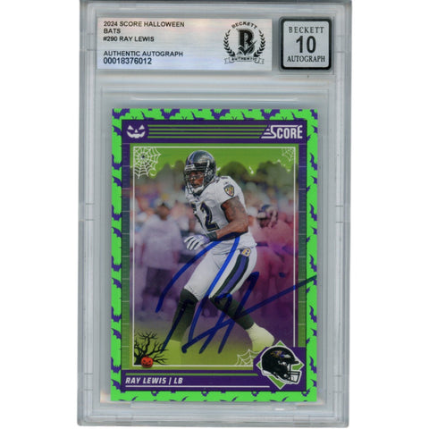 Ray Lewis Autographed 24 Score Halloween Bats #290 Trading Card Beckett 53061