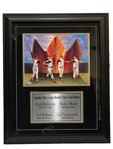 Robinson Williams Mantle Yastrzemski Quad Autographed Triple Crown Litho PSA LOA
