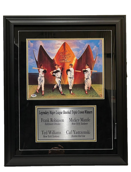 Robinson Williams Mantle Yastrzemski Quad Autographed Triple Crown Litho PSA LOA