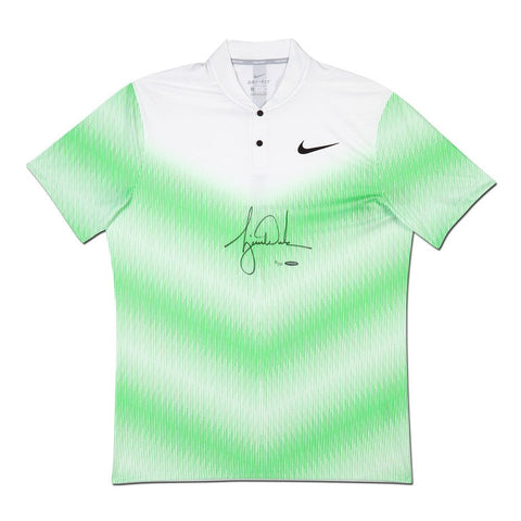 Tiger Woods Autographed Nike White Polo With Green Strike Pattern