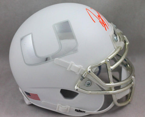 Ray Lewis Signed Miami Hurricanes White Schutt Mini Helmet- Beckett Auth *Orange