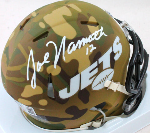Joe Namath Autographed New York Jets Camo Speed Mini Helmet-Beckett W Hologram