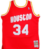 Hakeem Olajuwon Autographed Rockets Red Mitchell&Ness Hardwood Classic JSY-JSA W