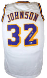 Magic Johnson Autographed White Los Angeles Jersey-Beckett W Hologram *Silver