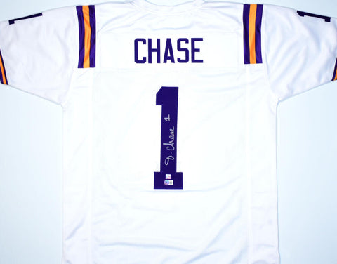 Ja'Marr Chase Autographed White College Style Jersey-Beckett W Hologram *Silver
