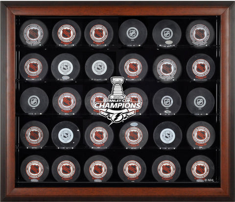 Tampa Bay Lightning 2020 Stanley Cup Champs Brown Framed 30-Puck