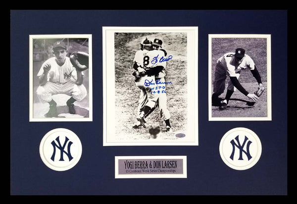 Yogi Berra & Don Larsen Signed New York Yankees Black And White Framed 8x10 Photo