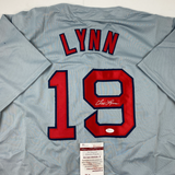 Autographed/Signed Fred Lynn Boston Grey Baseball Jersey JSA COA