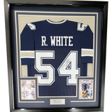 FRAMED Autographed/Signed RANDY WHITE 33x42 Dallas Blue Football Jersey JSA COA