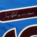 Framed Autographed Greg Luzinski 33x42 80 WS Champs Retro Blue Jersey JSA COA