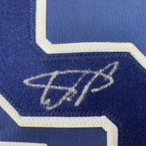Autographed/Signed Wander Franco Tampa Bay Dark Blue Baseball Jersey JSA COA
