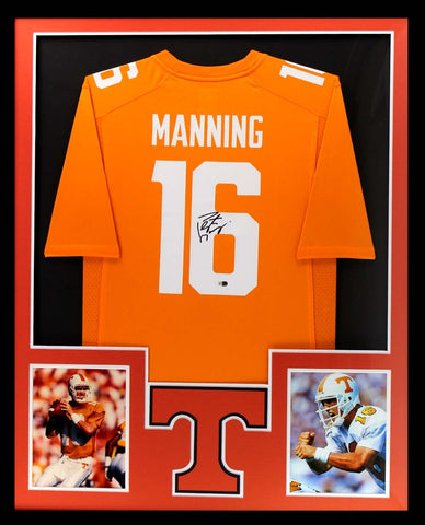 Peyton Manning Signed Tennessee Volunteers Framed Orange Custom Jersey