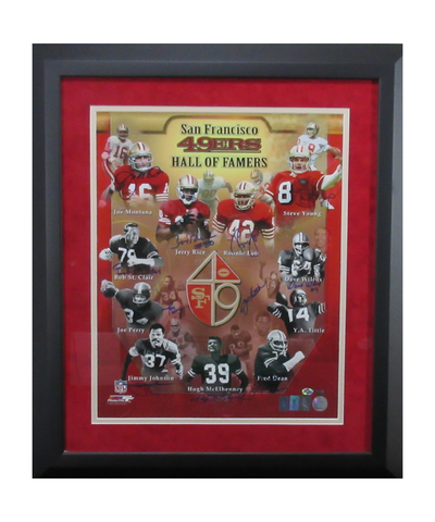 San Francisco 49ers Signed Hall Of Famers 16x20 Framed Photo Featuring Montana, Rice, Young, & Lott