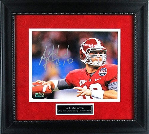 AJ McCarron Autographed/Signed Alabama Crimson Tide Framed 8x10 NCAA Photo - Red Jersey