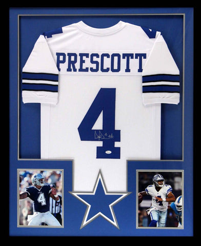 Dak Prescott Signed Dallas Cowboys Custom Framed White Jersey