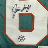 FRAMED Autographed/Signed JIM LANGER "HOF 87" 33x42 Miami Teal Jersey JSA COA