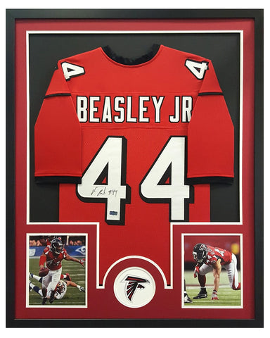 Vic Beasley Signed Atlanta Falcons Custom Framed Red Jersey - Circle Decal