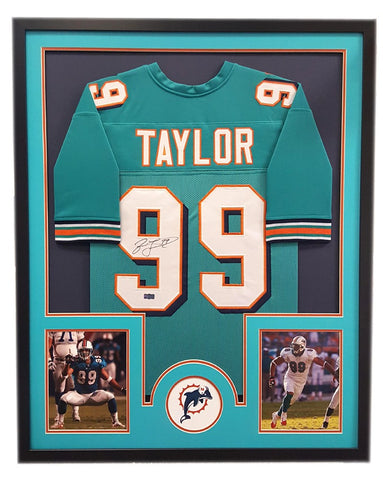 Jason Taylor Signed Miami Dolphins Custom Framed Green Jersey- Circle Decal