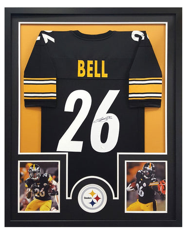 LeVeon Bell Signed Pittsburgh Steelers Black Framed Custom Jersey - Circle Decal