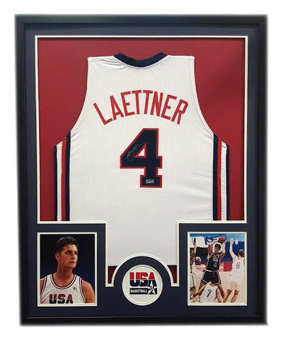 Christian Laettner Signed U.S.1992 Dream Team Olympic Framed White Custom Jersey - Circle Decal