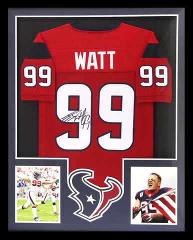 J.J. Watt Signed Houston Texans Framed Red Custom Jersey