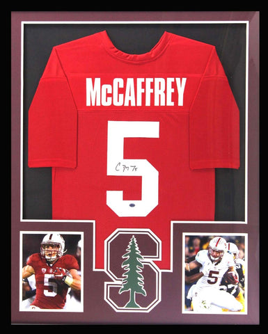 Christian McCaffrey Signed Stanford Cardinal Framed Red Custom Jersey