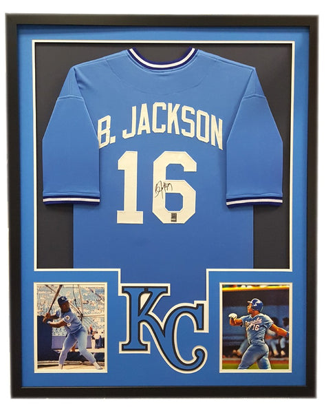 Bo Jackson Signed Kansas City Royals Powder Blue Framed Custom Jersey - Cut Decal