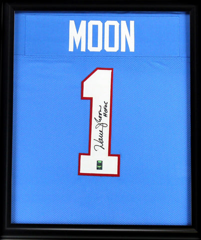 Warren Moon Signed Houston Oilers Framed Throwback Powder Blue Custom Jersey With "HOF 06" Inscription