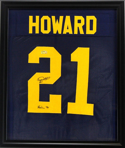 Desmond Howard Signed Michigan Wolverines Framed Custom Blue Jersey With "Heisman 91" Inscription