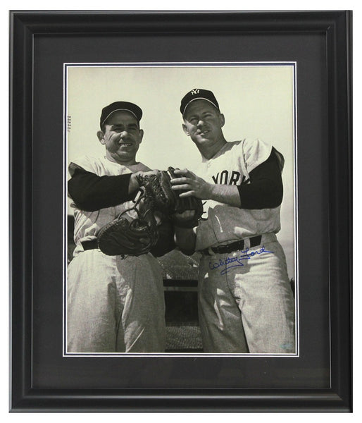 Whitey Ford Signed New York Yankees Black and White Framed 16x20 Photo - with Yogi Berra