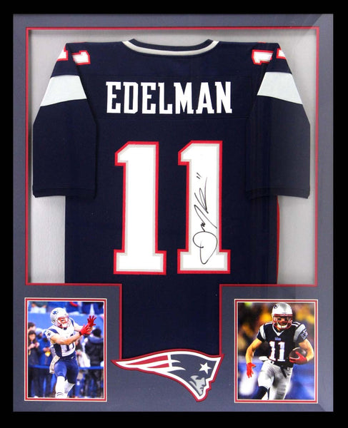 Julian Edelman Signed New England Patriots Framed Blue Custom Jersey